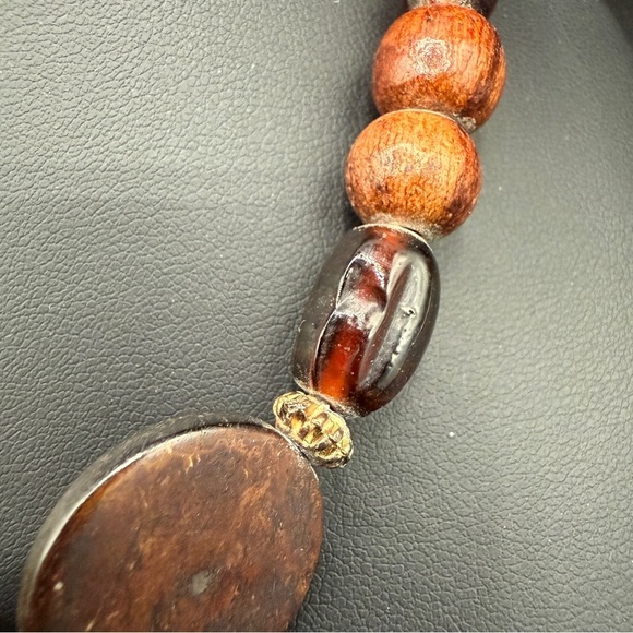 Vintage Handcrafted Carved Camel Bones with Brass Inlayed Wooden Beaded Necklace - Picture 7 of 17